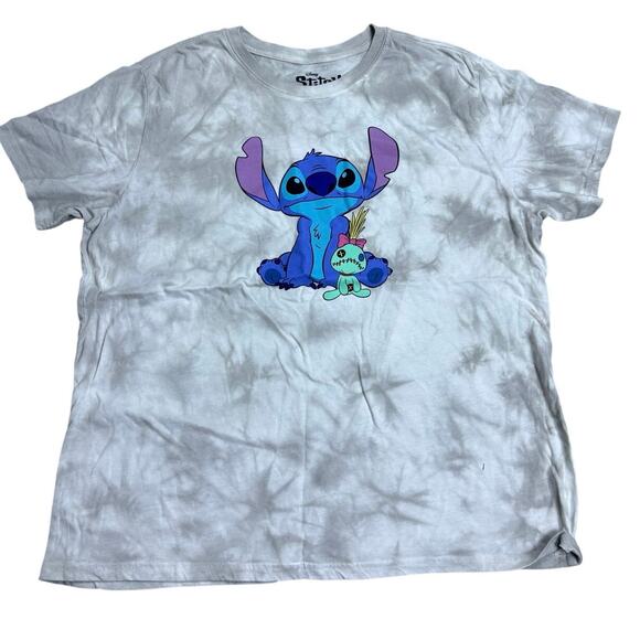Disney Stitch Tie-Dye T-Shirt XXL Gray Blue Angel Scrump Graphic Tee NWOT - Picture 1 of 5